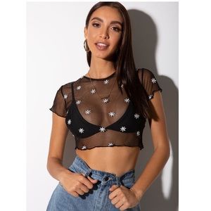 •SOLD• Motel Rocks | Tince Mesh Daisy Embroidered Crop Top